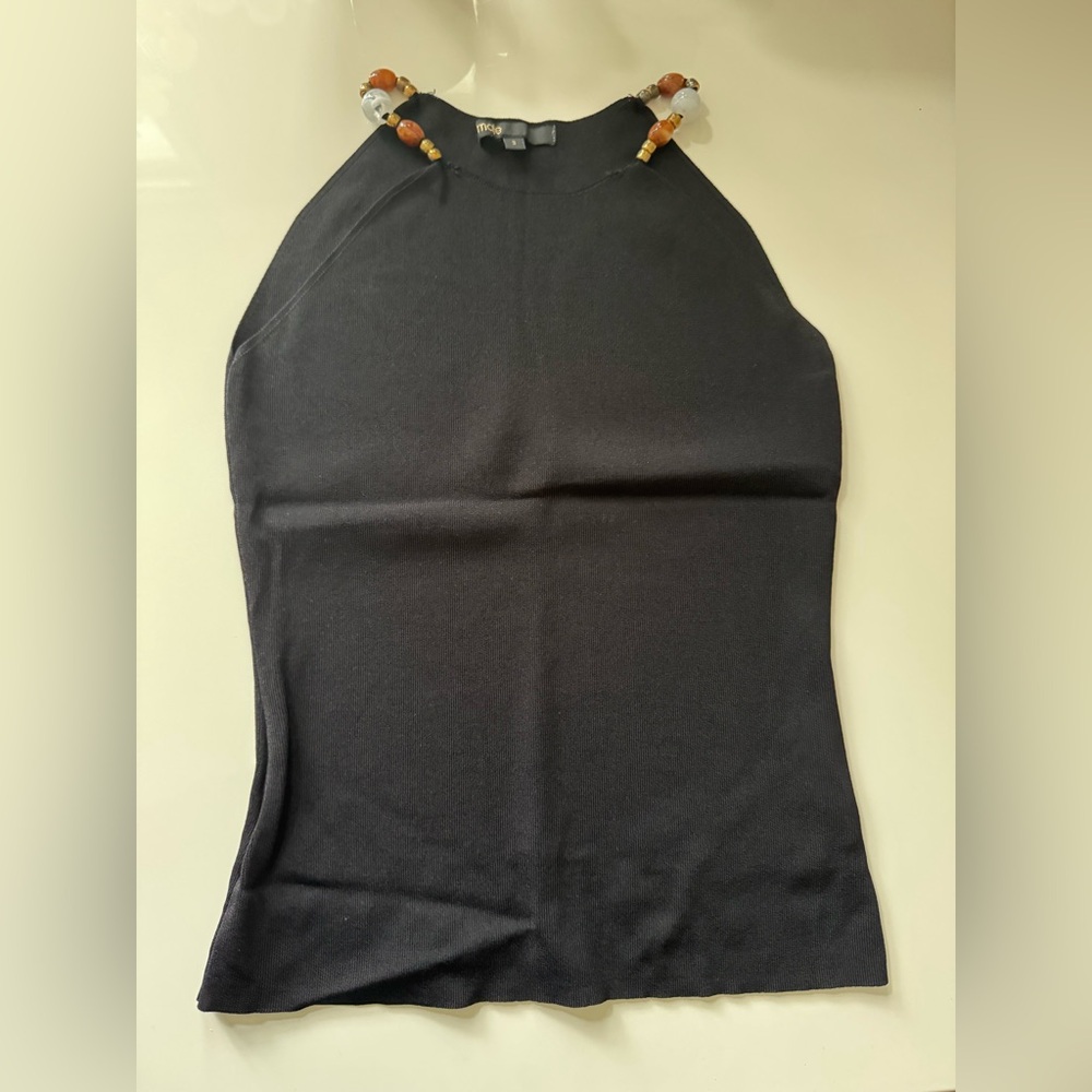 Maje Elegant Black Halter Top with jewels, size 3